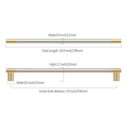 Asidrama 10 Pack 10 Inch(254mm) Knurled Gold and Brush Satin Nickel Kitchen Cabinet Handles, Gold Cabinet Pulls Kitchen Cabinet Hardware Cupboard Handles Drawer Pulls 4496A - color: Gold-Nickel, size: 10" Hole Center(254mm)