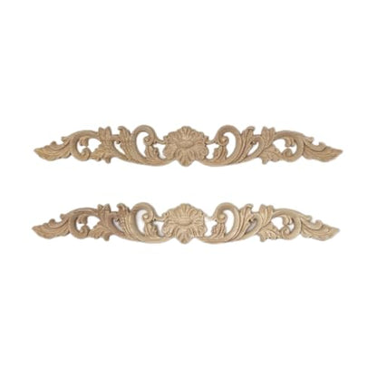 2Pcs Wood Carved Onlays Flower Long Appliques, Unpainted Ornate Details Wooden Carvings Decals for Door Cabinet Wall Bed Dresser Fireplace Ceiling Cupboard Stairs European Decor, 30x4cm/11.81x1.57in - size: 30x4cm/11.81x1.57in