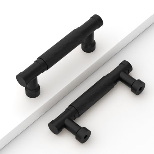 Matte Black Knurled Cabinet Handles Kitchen Pulls 3 Inch 10 Pack - color: Matte Black, size: 3" Hole Center