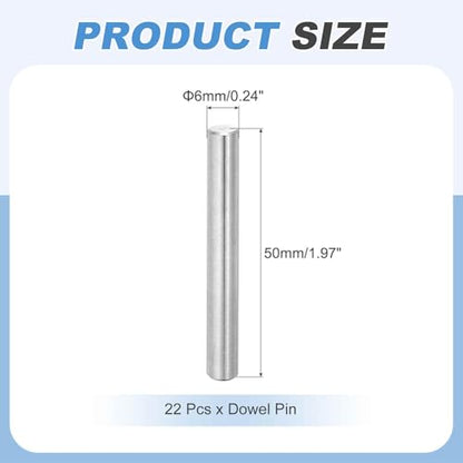 MECCANIXITY 22Pcs Dowel Pin 6mm x 50mm Shelf Support Pin 304 Stainless Steel Shelf Pegs for Shelves Cabinets Furniture Nickel Plated, Silver Tone - size: 6mm x 50mm