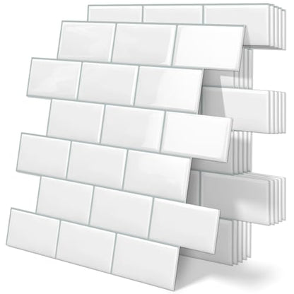 White Peel and Stick Backsplash Subway Tile for Kitchen 10 Sheet - color: White