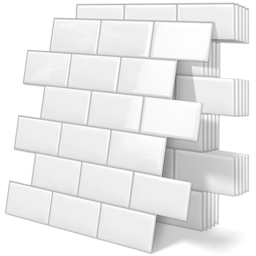 White Peel and Stick Backsplash Subway Tile for Kitchen 10 Sheet - color: White