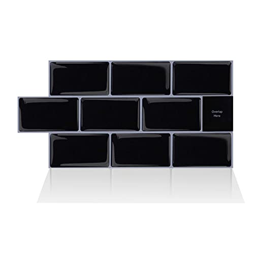 Alwayspon 10 Sheets 3D Thickened Peel and Stick Vinyl Backsplash Tiles, 12"x6" Self-Adhesive Wallpaper Wall Tile Stickers Stick on Subway Tiles for Kitchen Bathroom, Black 058 - color: T80058
