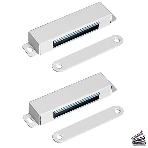 WOOCH Door Magnetic Catch - 90lb High Magnetic Stainless Steel Heavy Duty Catch for Kitchen Bathroom Cupboard Wardrobe Closet Closures Cabinet Door Drawer Latch (3.7 in White, 2-Pack) - color: White, size: 2 Pack