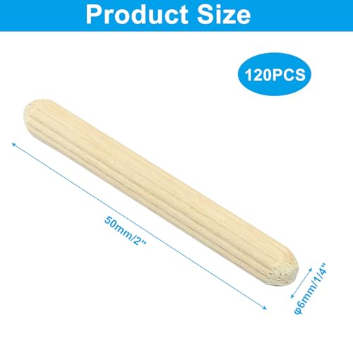 Wooden Dowel Pins, 6x50mm (1/4" x 2"), 120 Pieces - size: 6x50mm