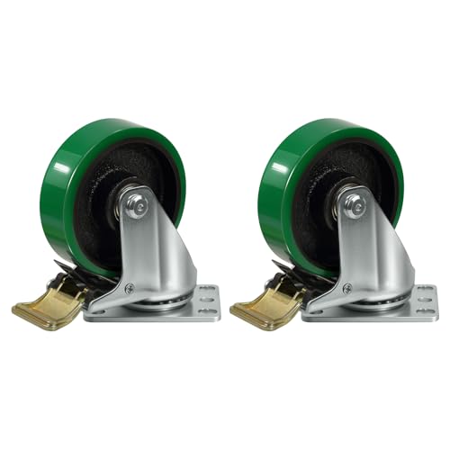 4" Industrial Caster Wheels, Heavy Duty Casters, Premium Thick Polyurethane Tread Cast lron Center, Non-Marking, for Cart, toolboxes, Set of 2,Total Load Capacity 900 LBS(2 Total Lock Brake) - style: 2 Total Lock Brake