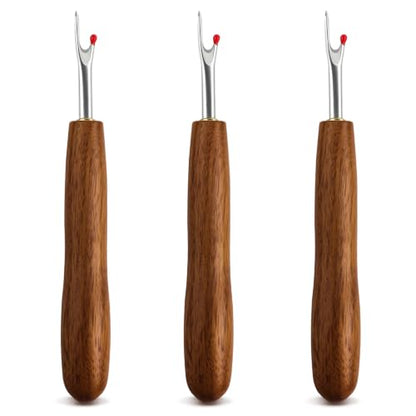 3Pcs Seam Rippers, Wood Handle Stitch Remover Tool for Sewing & Crafting - color: Wooden