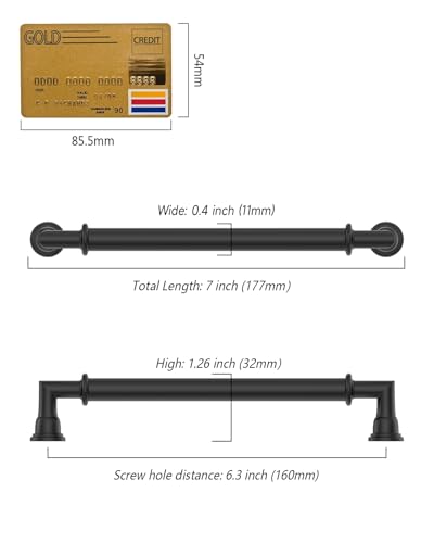 10 Pack 6.3''(160mm) Matte Black Cabinet Pulls, Kitchen Cabinet Handles for Bathroom Cupboard Pulls - color: Matte Black, size: 6.3" Hole Center