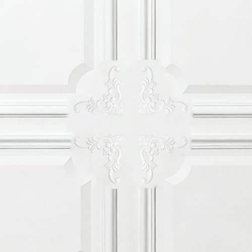 INCREWAY 4PCS Unpainted PVC Corner Wall Molding, French Style Medallion, Wainscoting Accent Panel for Ceiling Cabinet Door Bed Dresser Mirror Furniture (11cm, Leaf Pattern)