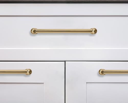 khtumeware 2 Pack 6 Inch Hole Center Brushed Brass Cabinet Pulls Heavy Duty Solid Warm Brass Cabinet Handles cabinets Dressers Kitchens Handles Bathroom cabinets - color: Brushed Brass, size: 6 Inch Hole Center