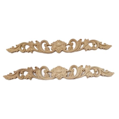 2Pcs Wood Carved Onlays Flower Long Appliques, Unpainted Ornate Details Wooden Carvings Decals for Door Cabinet Wall Bed Dresser Fireplace Ceiling Cupboard Stairs European Decor, 30x4cm/11.81x1.57in - size: 30x4cm/11.81x1.57in