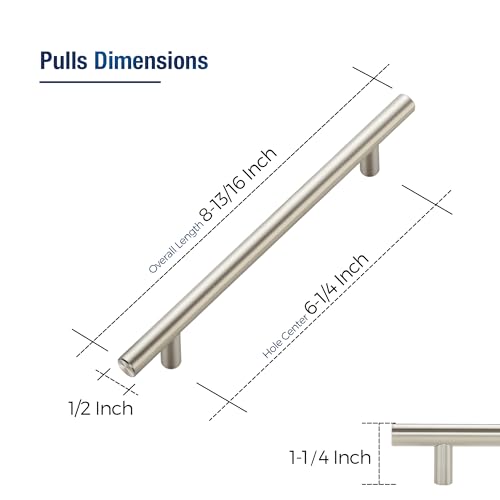 20 Pack Brushed Nickel Cabinet Handles, 6-1/4 in Hole Center Cabinet Pulls - color: Brushed Nickel, size: 6-1/4 in Hole Center