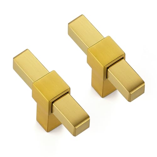 HOME EDIT 10 Pack Brushed Brass Cabinet Knobs 2 Inch Gold Drawer Knobs - color: Brushed Brass square