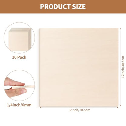 10 Pack-12x12'' Basswood Sheets 1/4 for Crafts Inch 6mm Unfinished Basswood Sheets.Plywood Sheets Used for DIY Projects, Laser Engraving, Wood Burning, Staining, Model Making & More - size: 10 Pack 12 x 12 x 1/4 Inch-6mm