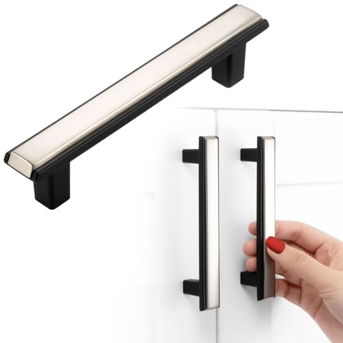 Nickel and Black Cabinet Pulls Drawer Handle 3-3/4 Inch 5 Pack 2281 - color: Brushed Nickel & Matte Black, size: 3-3/4 In Hole Distance, style: 5 Pack