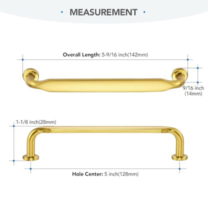 HOME EDIT Gold Solid Cabinet Handles & Pulls 5 Inch 10 Pack - color: Brushed Brass, size: 5 inches Hole Center
