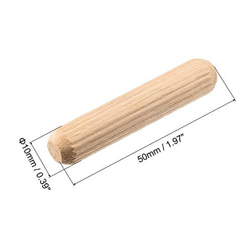 uxcell Wooden Dowel Pins 50pcs 10x50mm(3/8"x2") Fluted Beveled Ends Wood Dowel Pegs Kiln Dried Hardwood for Woodworking Furniture Shelf - size: 10x50mm