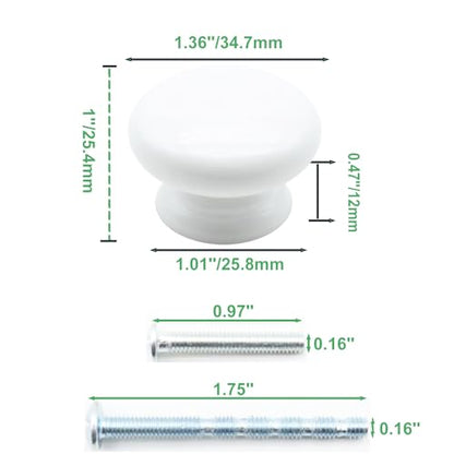 2Pcs Wooden Cabinet Knobs, Wood Dresser Knobs Kitchen Cabinet Knobs Modern Round Knobs for Furniture Dresser Cupboard Drawer Closet Door (White) - color: White