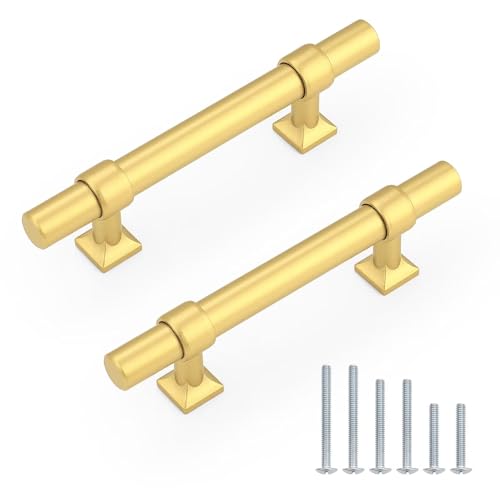 Brushed Brass Cabinet Pulls 3 Inch Hole Centers T Bar 10 Pack - color: Brushed Brass, size: Hole Centers: 3inch