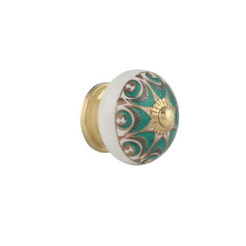 Cabinet Knobs - Boho Handmade Ceramic Dresser Pulls Kitchen Cupboard Wardrobe Handle Countryside Farmhouse Decor Furniture Hardware - Green Gold - Pack of 4 - color: Green Gold
