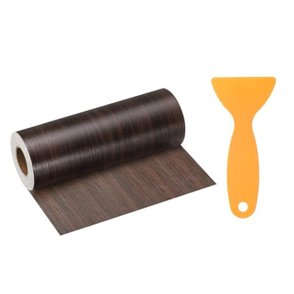Wood Grain Repair Tape 6 Inch x 33ft Self Adhesive Repair Patch Tape Simulated Wooden Floor Tapes with Plastic Scraper for Tables Doors Windows Furniture, Black Walnut