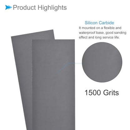 Wet Dry Sanding Sheets, 9 Inch x 3.6 Inch 1500 Grit Sandpaper Sheets Silicon Carbide - Applications: for Furniture, Hobbies and Home Improvement, Drywall, Wood, Metal, 5 Pieces - size: 1500 grit