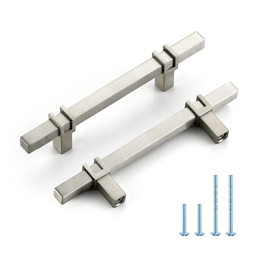 HOME EDIT 3-1/2 inch Brushed Nickel Cabinet Handles, 10 Pack Kitchen Cabinet Handles Drawer Pulls Zinc Alloy Square Bar Kitchen Pulls - color: Brushed Nickel, size: 3-1/2 Inch Hole Center