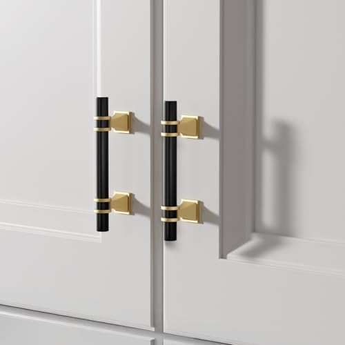 homdiy 10 Pack 3 Inch Black & Gold Cabinet Handles, Modern Cabinet Pulls for Kitchen Cabinets, Dresser Drawers and Wardrobe Hardware, Kitchen Cabinet Hardware, Durable Zinc Alloy with Matte Finish - color: Black&Gold, size: 3in(76mm) hole centers