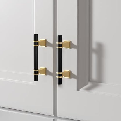 homdiy 10 Pack 3 Inch Black & Gold Cabinet Handles, Modern Cabinet Pulls for Kitchen Cabinets, Dresser Drawers and Wardrobe Hardware, Kitchen Cabinet Hardware, Durable Zinc Alloy with Matte Finish - color: Black&Gold, size: 3in(76mm) hole centers
