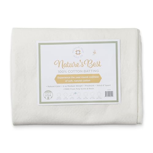 Quilt Batting for Throw Blankets, 65" x 72" | 100% Cotton – No Poly Scrim or Resin | Medium Weight Batting Roll for Stuffing Blankets and Quilting Supplies - size: Throw