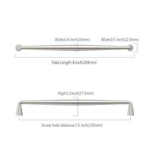Asidrama Brushed Satin Nickel Cabinet Pulls Solid Handles,7.5 Inch,10 Pack - color: Brushed Satin Nickel, size: 7.5" Hole Center(192mm)