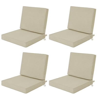 Outdoor Chair Cushions Set of 4, 22 x 22 Inch, Beige, Deep Seat - color: Beige, size: 22" x 22" 4 Pack