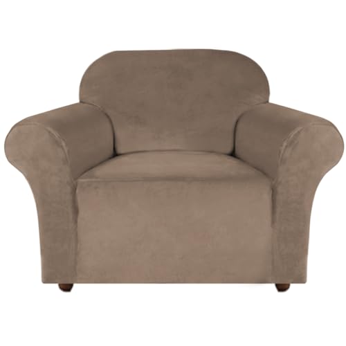Turquoize Stretch Velvet Chair Cover Sofa Covers for Living Room Armchair Cover Chair Slip Covers with Arms Armchair Slipcover with Elastic Bottom Crafted from Soft Velvet Fabric (Chair, Coco Mocha) - color: Coco Mocha, size: Armchair