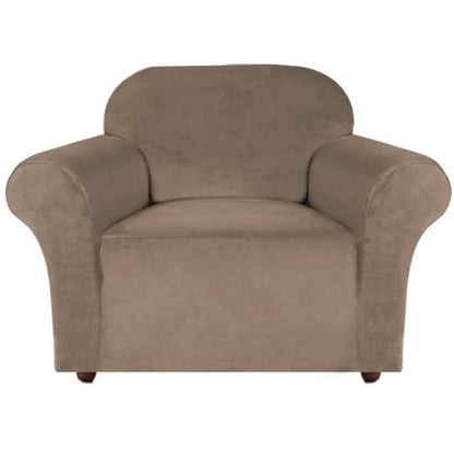 Turquoize Stretch Velvet Chair Cover Sofa Covers for Living Room Armchair Cover Chair Slip Covers with Arms Armchair Slipcover with Elastic Bottom Crafted from Soft Velvet Fabric (Chair, Coco Mocha) - color: Coco Mocha, size: Armchair