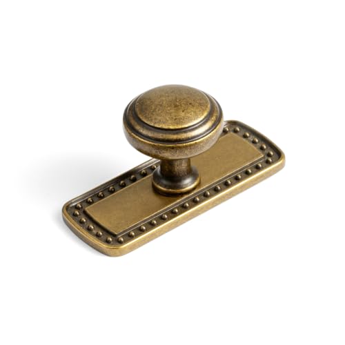 6Pack Champagne Bronze Cabinet Knobs with Backplate Drawer knobs - color: Antique Brass, style: Beadedge