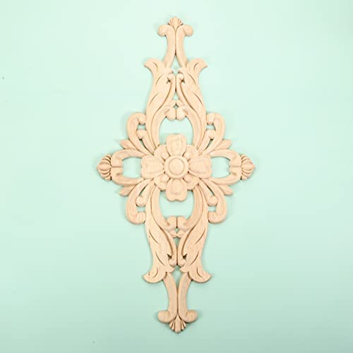 4Pcs Wood Carved Appliques Central Wooden Carving Onlays Furniture Decals - size: 4-Pack, 12.8 x 6.4 inches