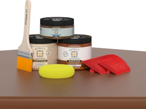 Retique It Wood Finish Multi-Purpose Kit - GO Beyond Faux Wood with Paintable Liquid Wood Based Primer and Gel Stain - Graining Tools Included (2X 16oz, Cedar) - color: 42 Cedar, size: Medium Kit