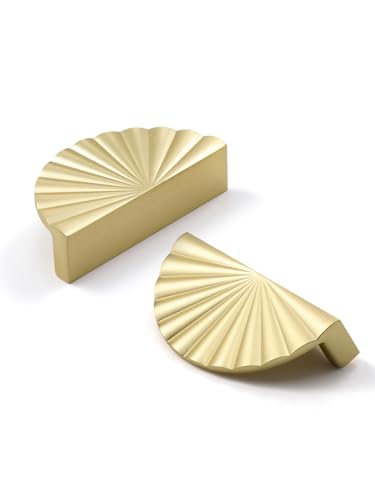 10 Pack Brushed Gold Cabinet Pulls 2.5" Hole Center Cup Flat Brass Drawer Pulls Kitchen Cupboard Bathroom Dresser Cabinet Hardware Handles Zinc Alloy - color: Brushed Gold, size: 2.5"(64mm) Hole Center