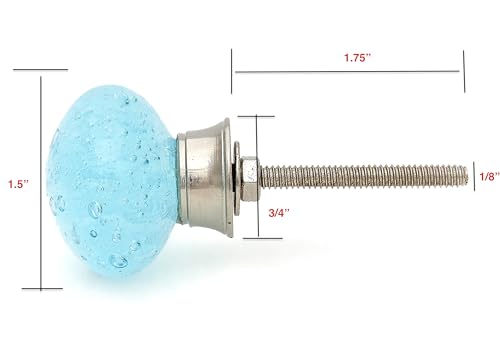 Aqua Blue Bubbles Glass (Nickel) Decorative Dresser Drawer, Kitchen Cabinet or Door Knob Pull - Pack of 6