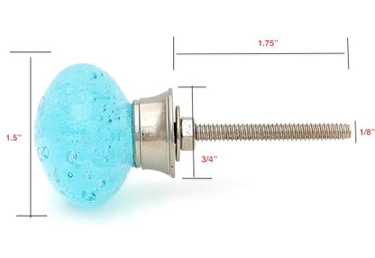 Aqua Blue Bubbles Glass (Nickel) Decorative Dresser Drawer, Kitchen Cabinet or Door Knob Pull - Pack of 6