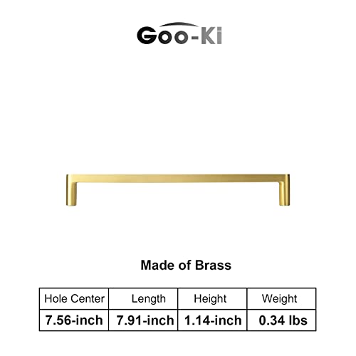 Goo-Ki 6 Pack Pure Brass Made Luxurious Cabinet Pulls,Matte,7-9/16 Inches Center to Center,Brushed Brass - color: Pure Brass, size: 7 9/16" Center to Center