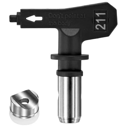 M METERXITY 1-Set Airless Paint Sprayer Tips, Tungsten Steel Reversible Spray Tips with 1 Pad for Homes/Buildings/Garden/Decks/Fences [Black, 211] - size: 211