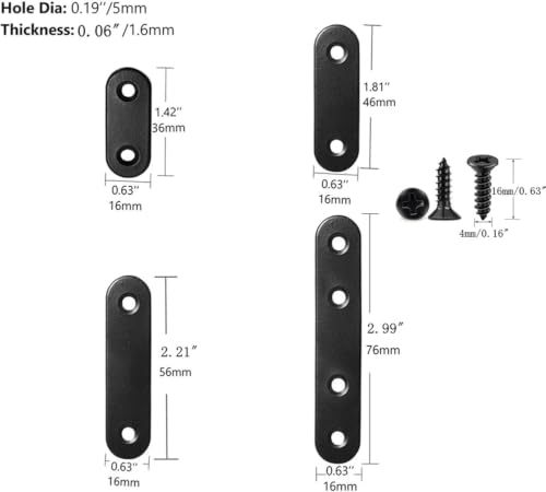 Flat Straight Brace,20Pcs Metal Brackets with 40Pcs Screws - size: 20Pcs-Straight 16mm*56mm/0.63” *2.2”