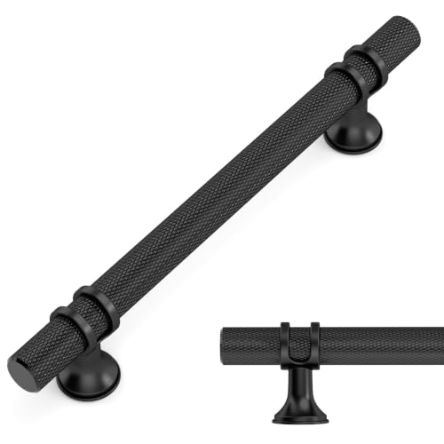 Amerdeco 10 Pack Knurled Matte Black Cabinet Pulls 3.75 Inch Hole Center Kitchen Cabinet Handles for Drawer, Cupboard and Wardrobe ZH0025 - color: Matte Black, size: 3.75"/96MM Hole Center, style: 10 Pack