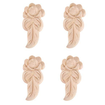 4Pcs Wood Appliques Onlays Wooden Carved Rose Carving Decals, Style B - size: Style B: 13x5.5cm/5.12"x2.17"