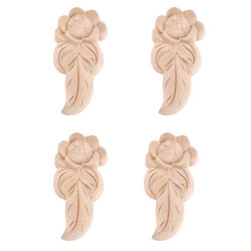 4Pcs Wood Appliques Onlays Wooden Carved Rose Carving Decals, Style B - size: Style B: 13x5.5cm/5.12"x2.17"