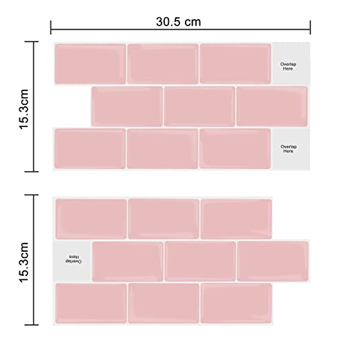 Alwayspon 10 Sheets 3D Thickened Peel and Stick Vinyl Backsplash Tiles, 12"x6" Self-Adhesive Wallpaper Wall Tile Stickers Stick on Subway Tiles for Kitchen Bathroom, Pink 061 - color: T80061S