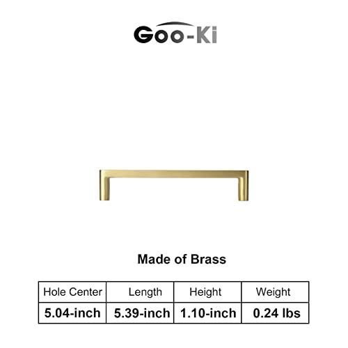 Goo-Ki 6 Pack Pure Brass Made Luxurious Cabinet Pulls,Matte,5 Inches Center to Center,Brushed Brass - color: Pure Brass, size: 5" Center to Center
