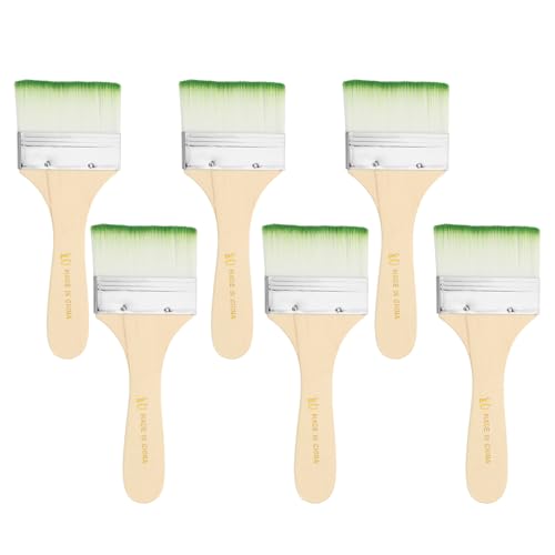 PATIKIL 6Pcs Wooden Paint Brush Set, 6.5" Nylon Bristle Flat Brushes #10 - color: Green/White, size: #10