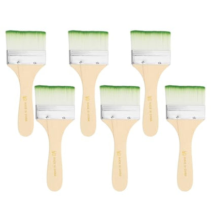 PATIKIL 6Pcs Wooden Paint Brush Set, 6.5" Nylon Bristle Flat Brushes #10 - color: Green/White, size: #10